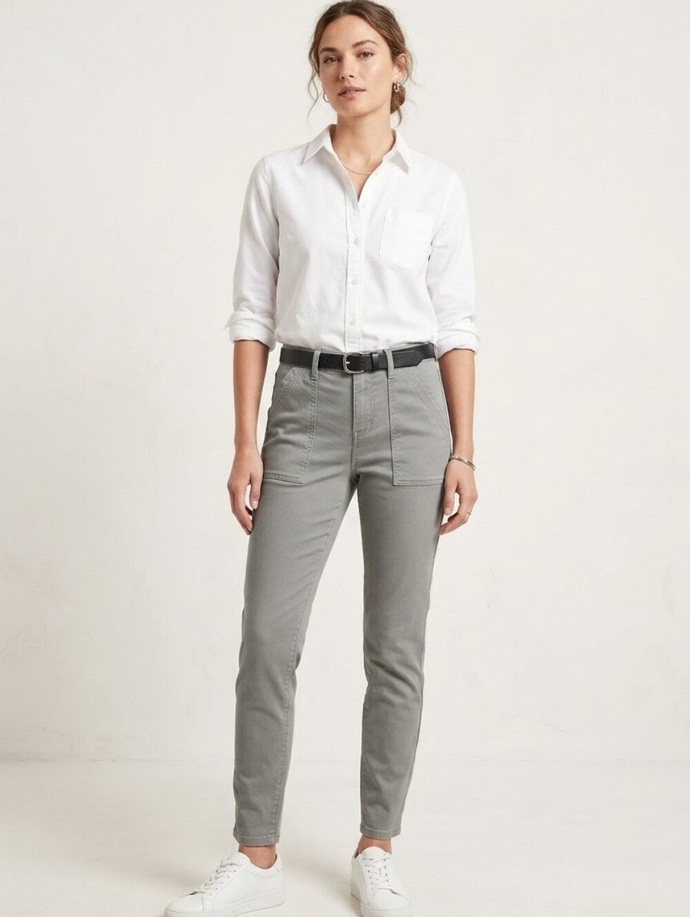 Banana Republic Light Gray High-Rise Twill Pants